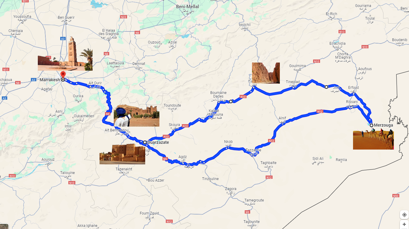 Best Tours from Marrakech, 3 day tour from Marrakech Map