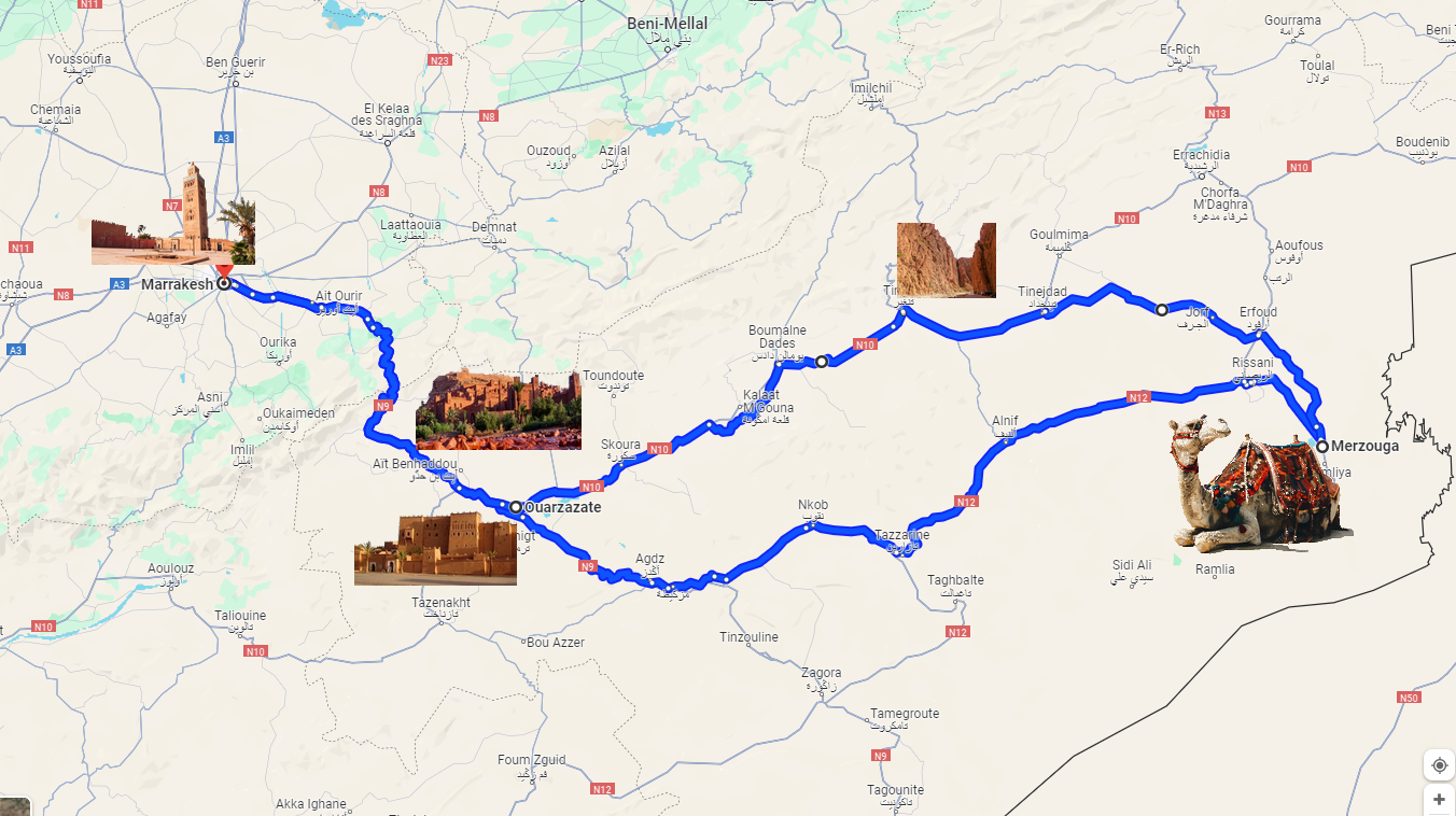 4 day tour from Marrakech Map