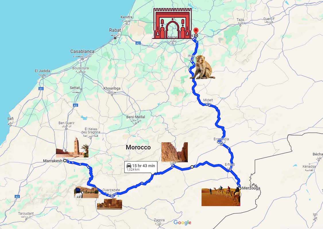 3 day tour from Marrakech Map