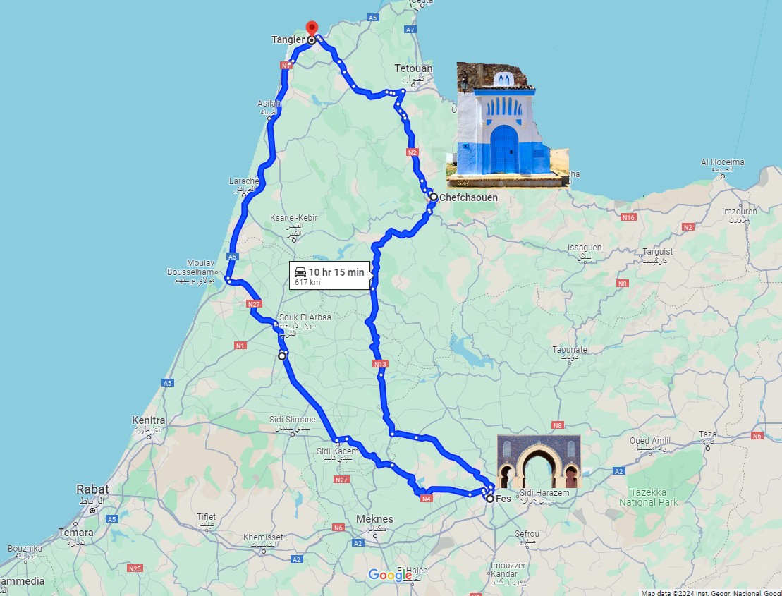 3 Days Tangier to Fes via Chefchaouen Map
